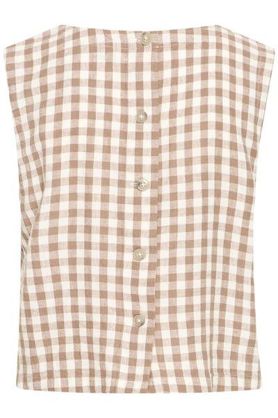 Tan Gingham Linen Mix Boxy Top by B Young