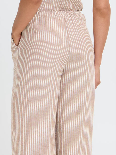 Tan Stripe Drawstring Linen Mix Trouser by B Young