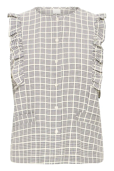Blue Check Ruffle Sleeve Blouse by Ichi