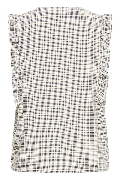 Blue Check Ruffle Sleeve Blouse by Ichi