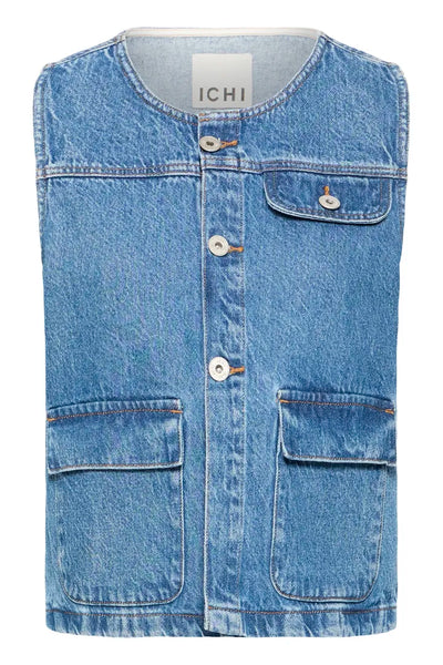 Medium Wash Denim Waistcoat by Ichi