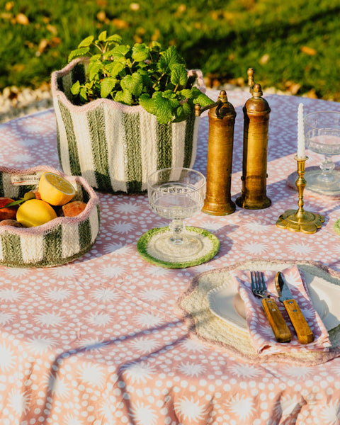 Green Sunburst Block Print Tablecloth 180x280cm