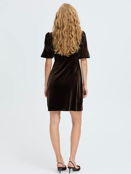 Mocha Velvet Puff Sleeve Dress by B.Young