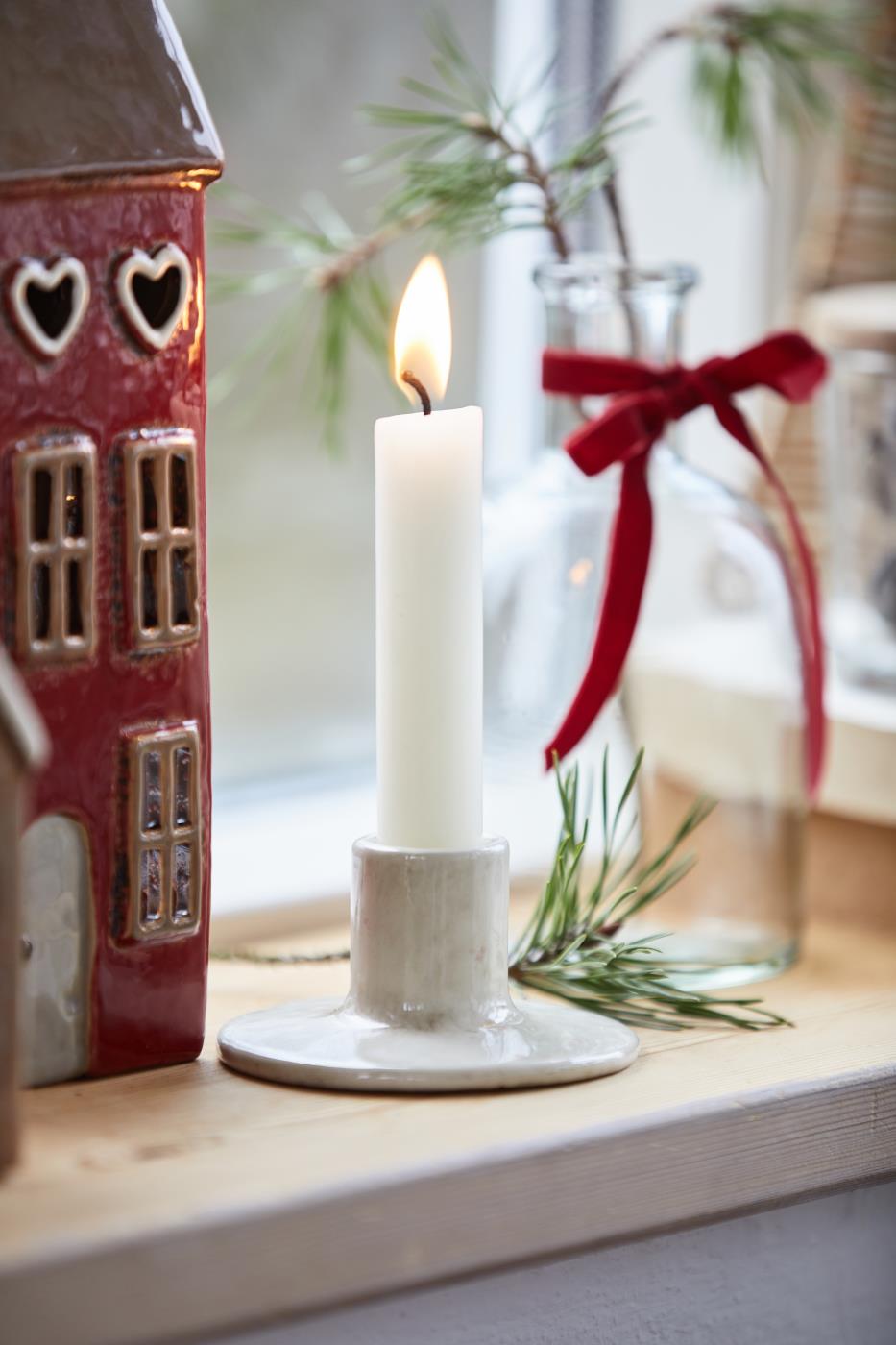 White Stoneware Dinner Candle Holder