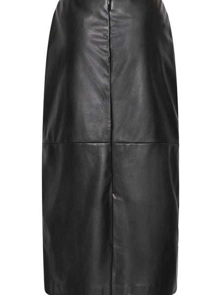 Black Faux Leather Skirt By ICHI