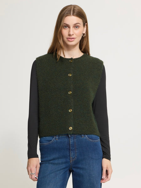 Moss Green Knit Waistcoat by Ichi