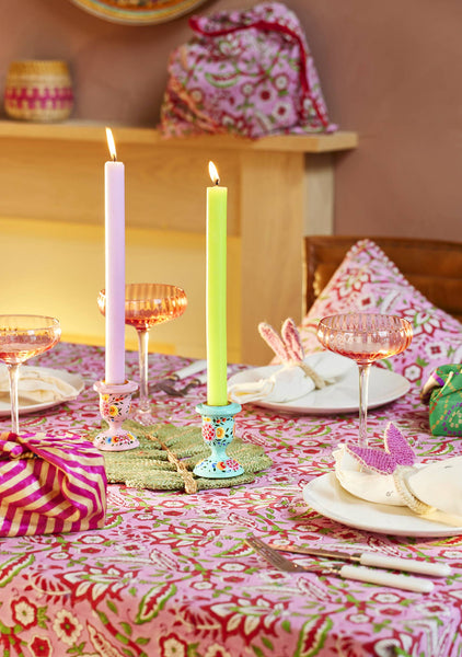 Pink Floral Block Print Tablecloth 125x220cm