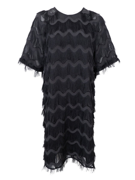 Black Tassel Shift Dress by Black Colour