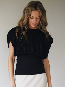 Black Ruched Puff Sleeve Blouse by Co Couture