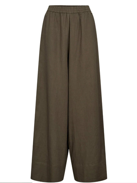 Khaki Linen Mix Wide Leg Trouser by Numph