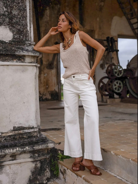 White Front Pocket Jeans by Oraije