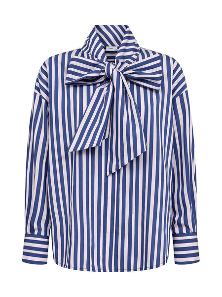 Blue Stripe Bow Blouse by Numph