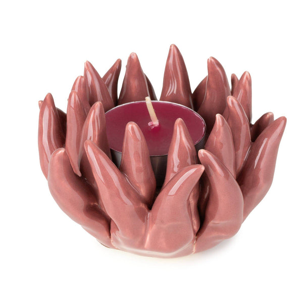 Burgundy Ceramic Flower Tealight Holder
