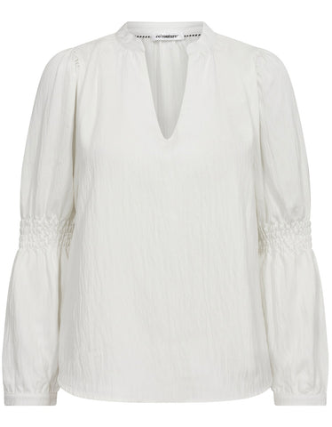 White Ruched Sleeve Blouse by Co Couture