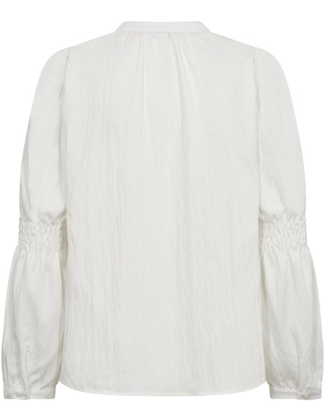 White Ruched Sleeve Blouse by Co Couture