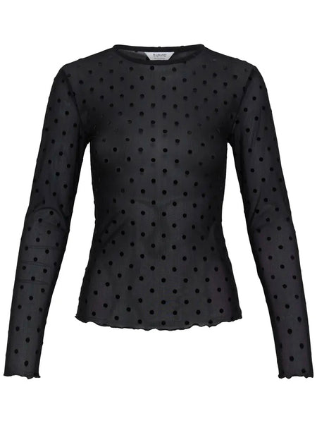 Black Mesh Polka Dot Top by B Young