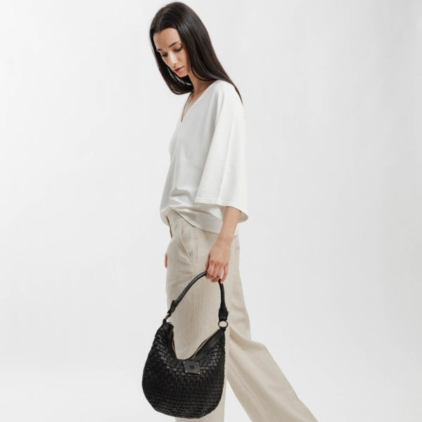 Black Kansas Half Moon Woven Bag by Biba