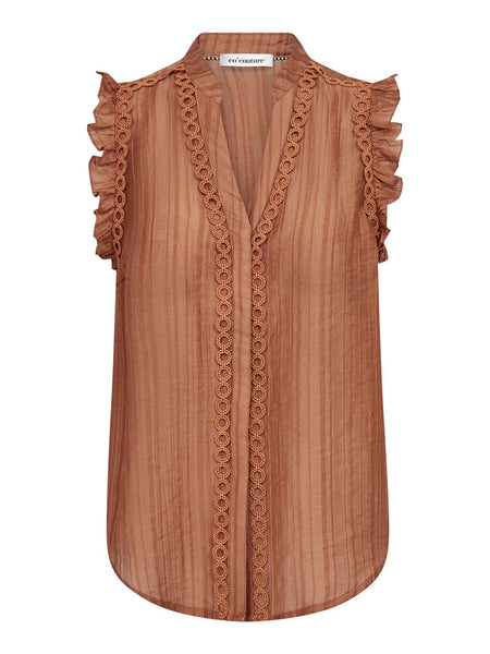 Tan Ruffle Sleeve Blouse by Co Couture