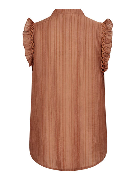 Tan Ruffle Sleeve Blouse by Co Couture