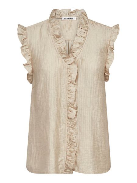 Beige Ruffle Sleeveless Blouse by Co Couture