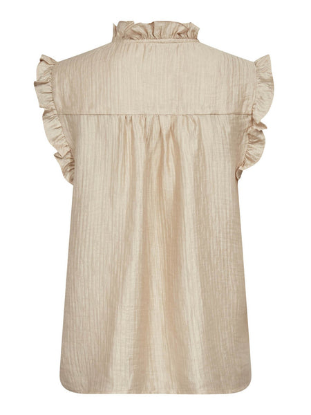 Beige Ruffle Sleeveless Blouse by Co Couture