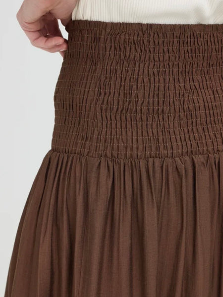 Brown Smock Waist Tiered Maxi by B.Young