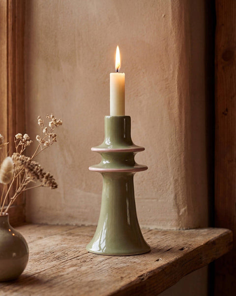 Sage Green Stoneware Candlestick Holder