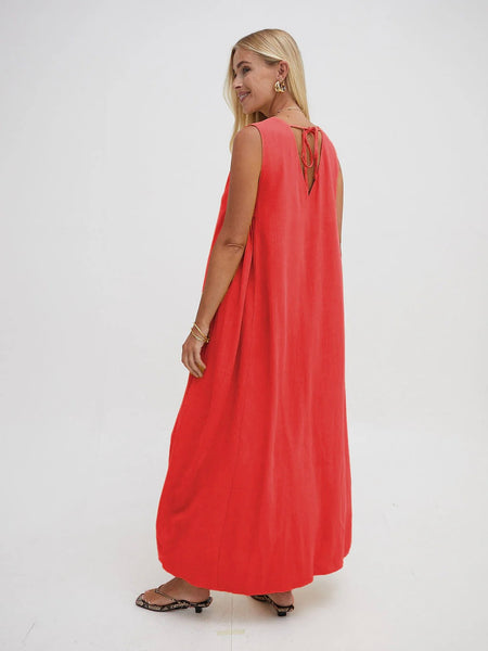 Coral Lottie Linen Mix  Dress By Fika