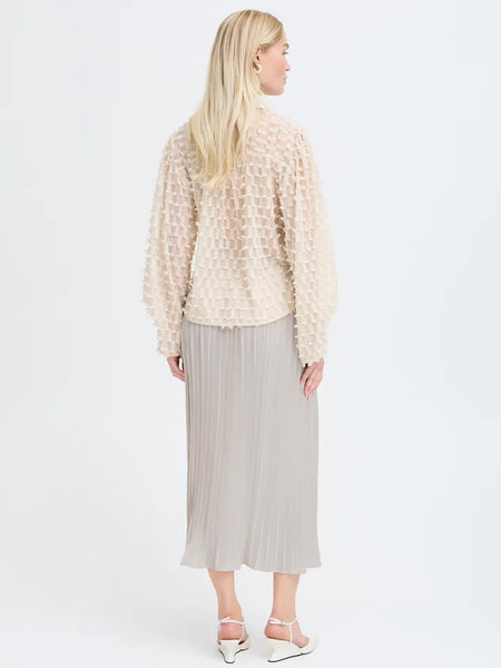 Ecru Pleated Maxi Skirt by B.Young