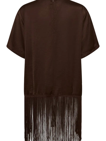 Chocolate Satin Fringe Top By Soaked