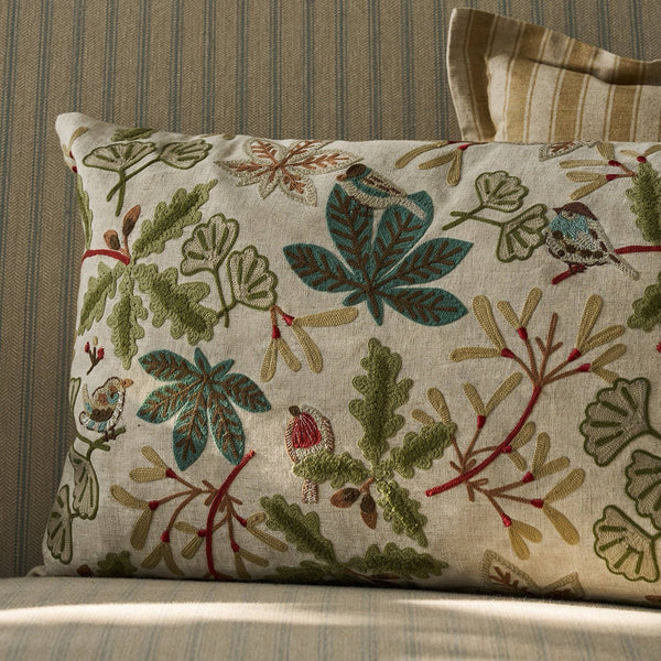 Orchard Birds Linen Embroidered Cushion by Sophie Allport