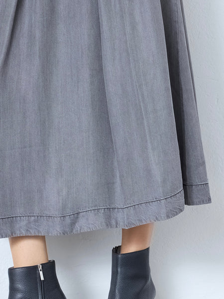 Washed Grey Denim Pleat Skirt by Co Couture