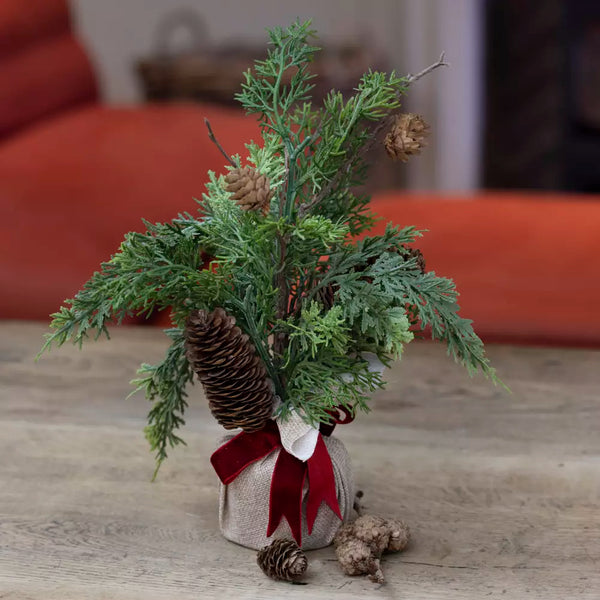 Christmas Tree With Red Velvet Ribbon