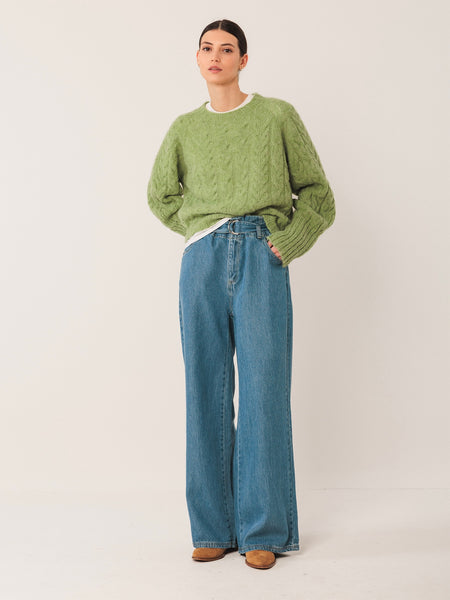 Matcha Cable Knit Crop Sweater by Indi and Cold