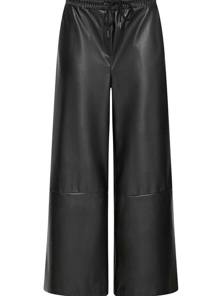 Black Faux Drawstring Leather Trousers By ICHI
