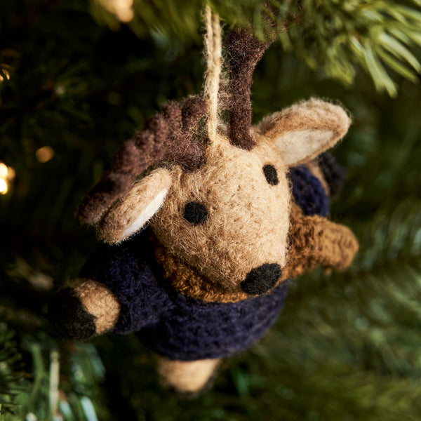 Natural Felt Reindeer Christmas Decoration