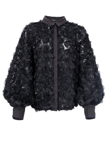 Black Georgette Rose Blouse by Black Colour