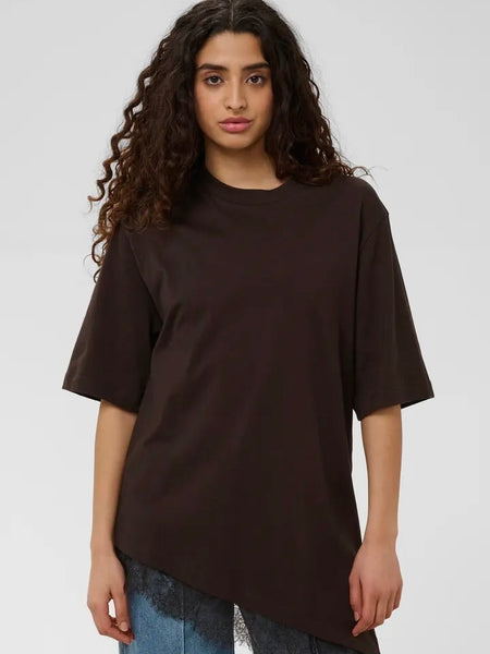 Chocolate Asymmetric Lace Tee By Soaked