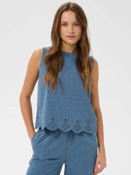 Denim Scallop Edge Top By Saint Tropez