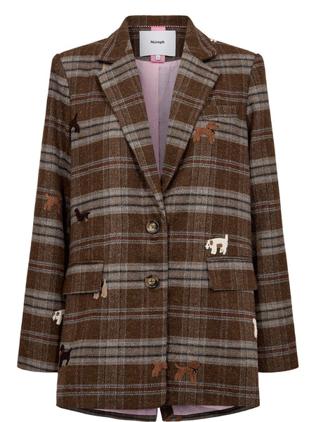 Embroidered Chocolate Check Blazer by Numph