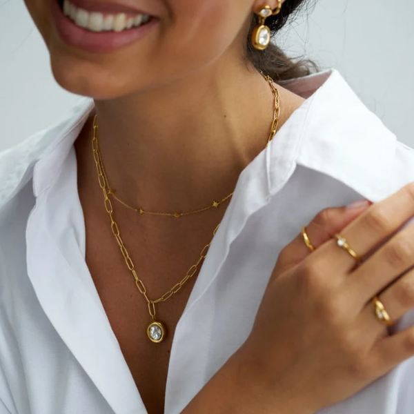 Waterproof Crystal Pendant Chain Link Necklace by Orelia