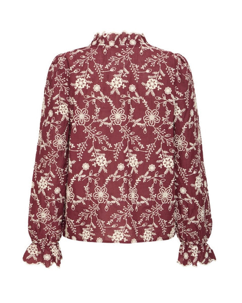 Burgundy Embroidered Cotton Blouse by Ichi