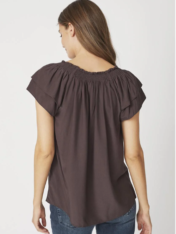 Chocolate Frill Sleeve Blouse by Co Couture