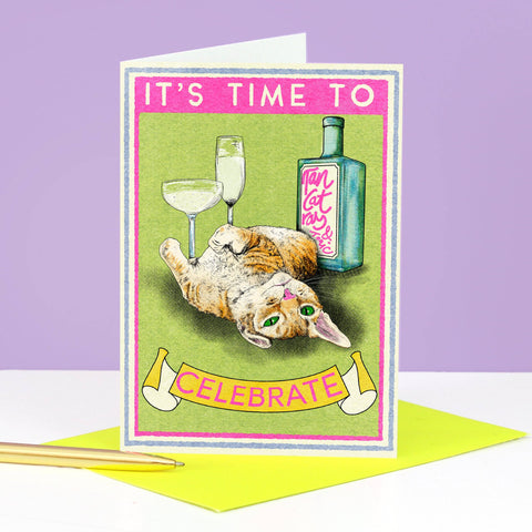 Time To Celebrate Ginger Cat Card by Fawn and Thistle