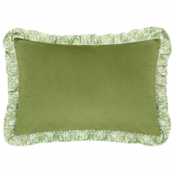 Green Krissa Block Printed Velvet Cushion