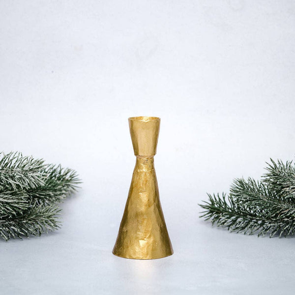 Large Gold Hammered Metal Candlestick Holder