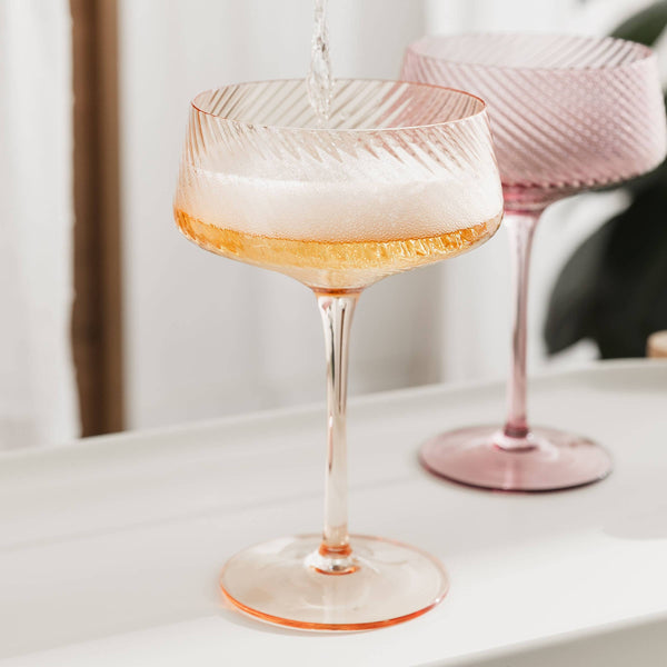 Twist Champagne Coupe Glasses - Set of 2 Pink/Peach