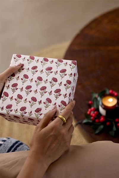 Block Printed Wrapping Paper Sheets - Ditsy Floral Scarlet