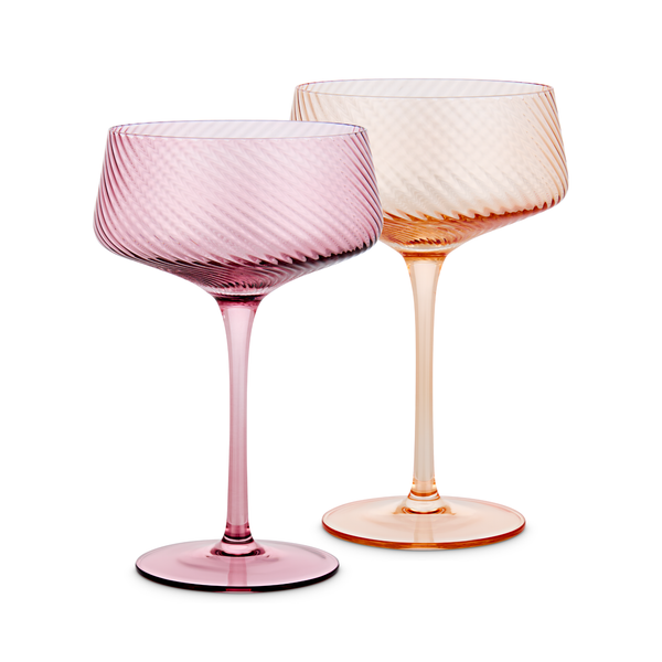 Twist Champagne Coupe Glasses - Set of 2 Pink/Peach