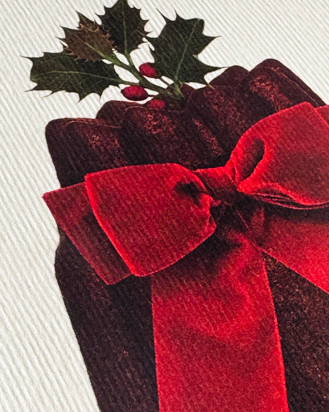 Christmas Plum Pudding Red Velvet Bow Greeting Card | Luxury